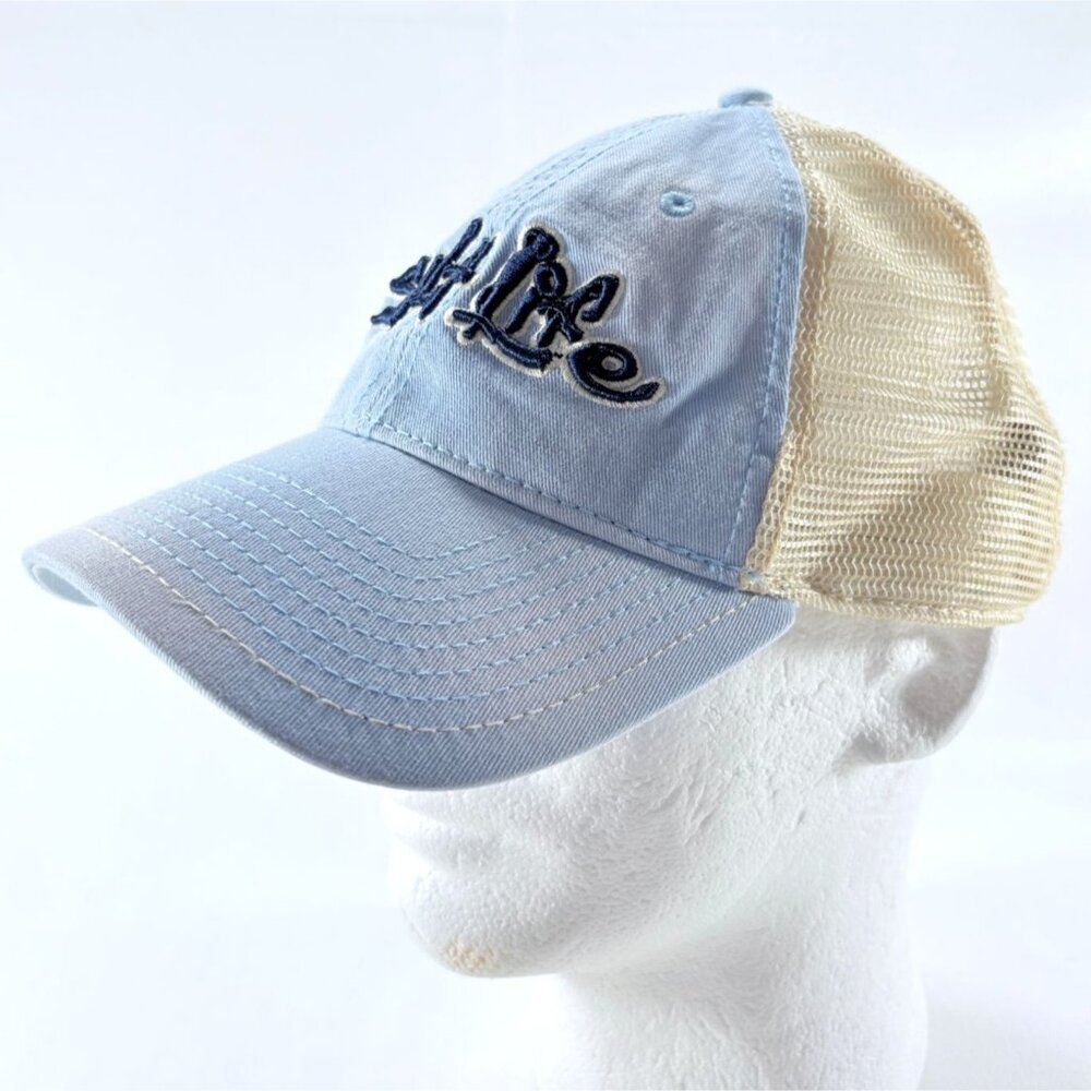 Salt Life Light Blue‎ Denim Beige Mesh Snapback Trucker Baseball Cap Hat